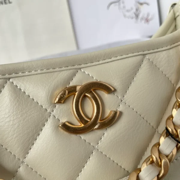 CHANEL Calfskin Quilted CC Hobo Handbag White - Image 8