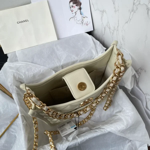 CHANEL Calfskin Quilted CC Hobo Handbag White - Image 9