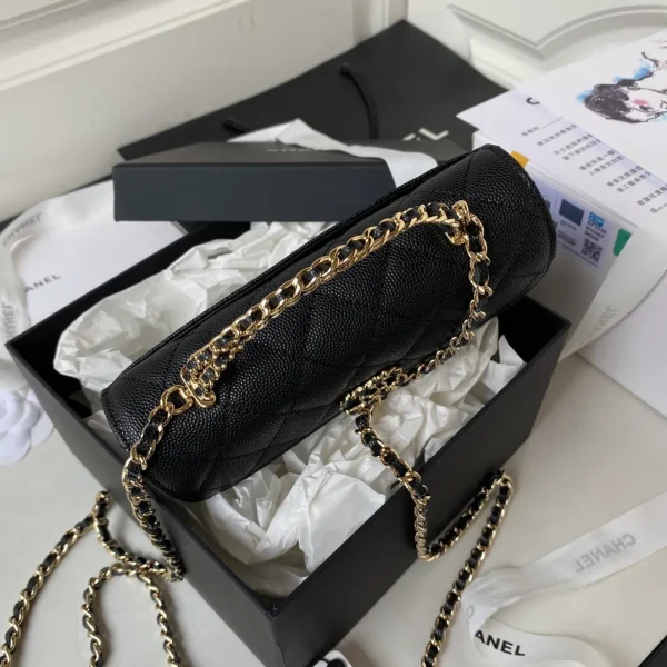 CHANEL Caviar Quilted Chain Top Handle Phone Holder With Chain Black - Image 5