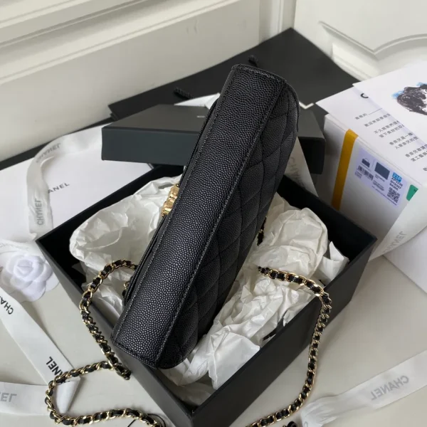 CHANEL Caviar Quilted Chain Top Handle Phone Holder With Chain Black - Image 6