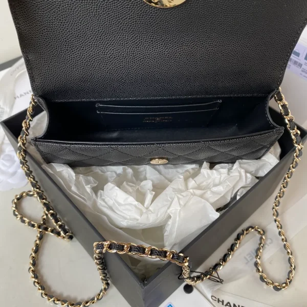 CHANEL Caviar Quilted Chain Top Handle Phone Holder With Chain Black - Image 8