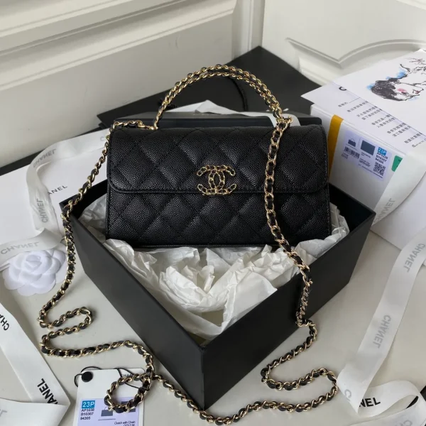 CHANEL Caviar Quilted Chain Top Handle Phone Holder With Chain Black