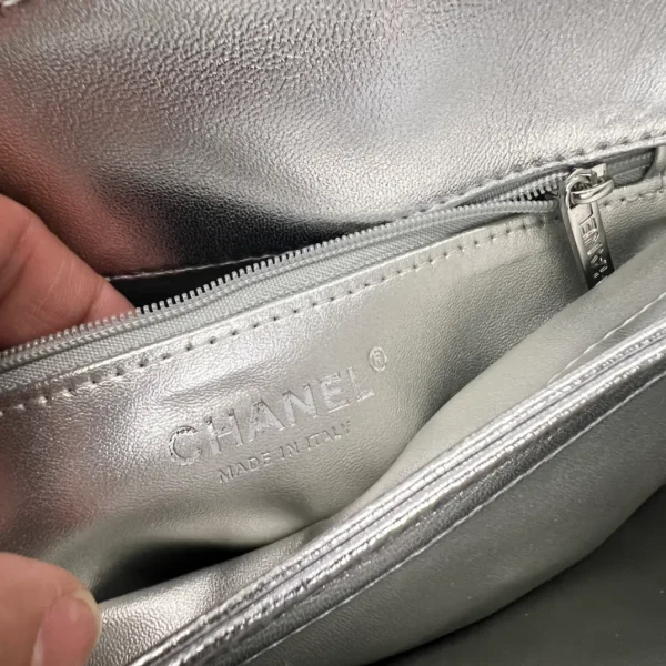CHANEL Metallic Lambskin Quilted Small Trendy CC Flap Dual Handle Bag Silver - Image 3