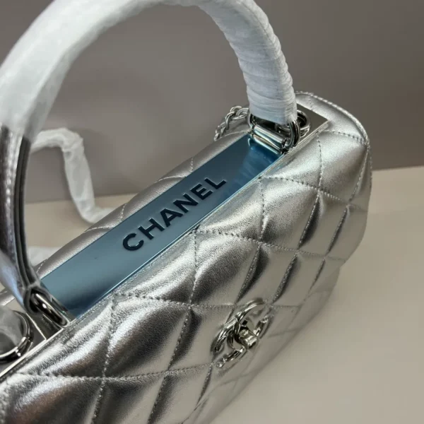 CHANEL Metallic Lambskin Quilted Small Trendy CC Flap Dual Handle Bag Silver - Image 4