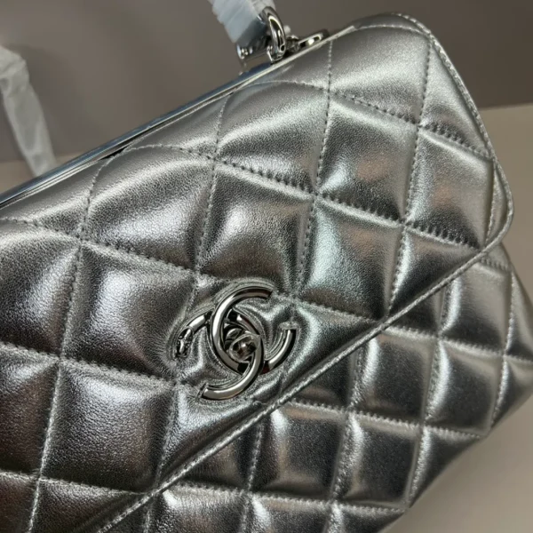 CHANEL Metallic Lambskin Quilted Small Trendy CC Flap Dual Handle Bag Silver - Image 5