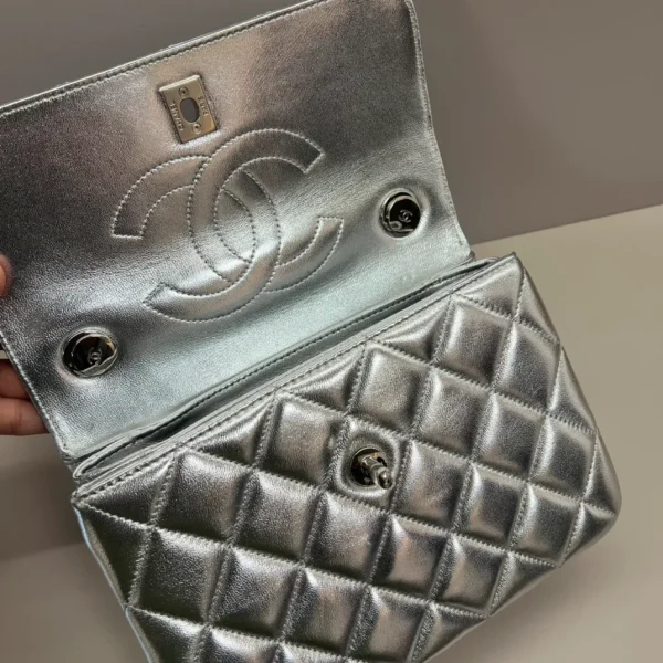 CHANEL Metallic Lambskin Quilted Small Trendy CC Flap Dual Handle Bag Silver - Image 6