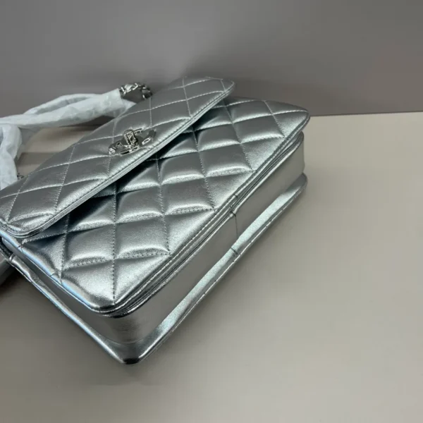 CHANEL Metallic Lambskin Quilted Small Trendy CC Flap Dual Handle Bag Silver - Image 8