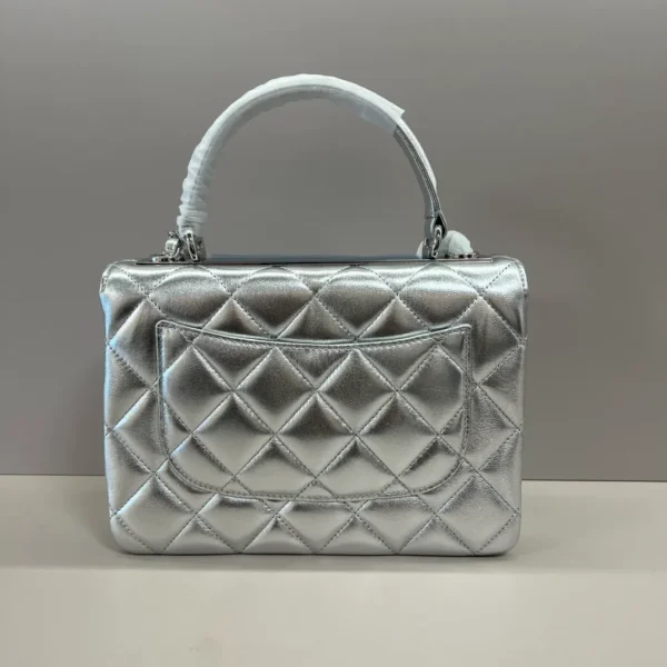 CHANEL Metallic Lambskin Quilted Small Trendy CC Flap Dual Handle Bag Silver - Image 9
