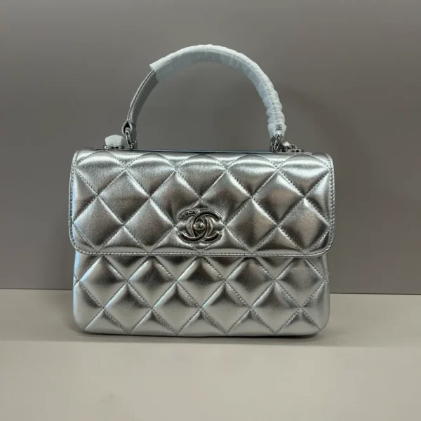 CHANEL Metallic Lambskin Quilted Small Trendy CC Flap Dual Handle Bag Silver