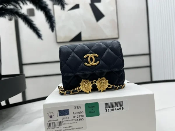 CHANEL Navy Quilted Caviar Twist Your Buttons Coin Purse with Chain Crossbody Bag