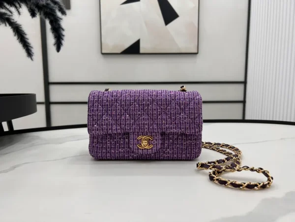CHANEL SS 2022 Mini Purple Tweed Flap Bag - Image 4