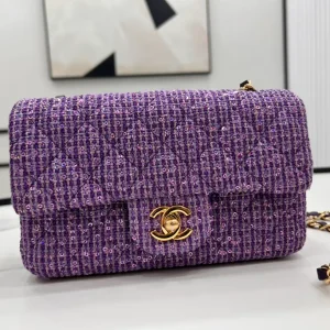 CHANEL SS 2022 Mini Purple Tweed Flap Bag