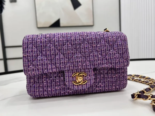 CHANEL SS 2022 Mini Purple Tweed Flap Bag
