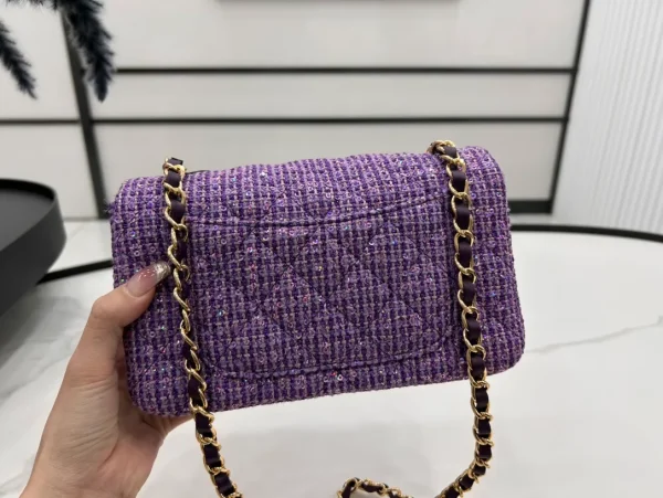 CHANEL SS 2022 Mini Purple Tweed Flap Bag - Image 7