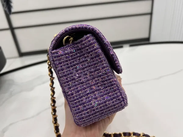 CHANEL SS 2022 Mini Purple Tweed Flap Bag - Image 8