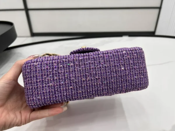 CHANEL SS 2022 Mini Purple Tweed Flap Bag - Image 9