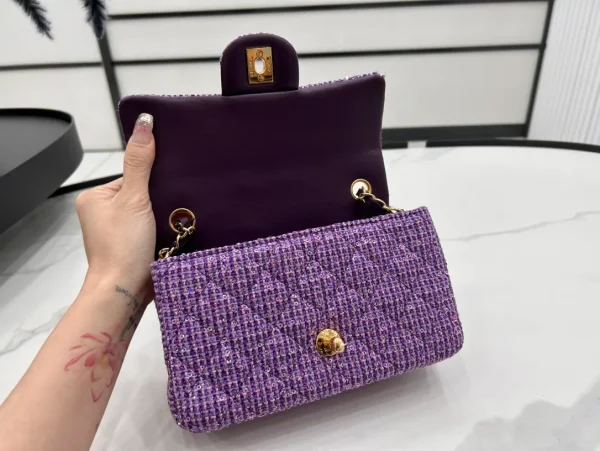 CHANEL SS 2022 Mini Purple Tweed Flap Bag - Image 10