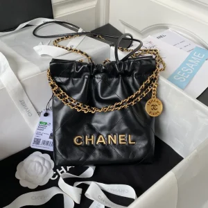 CHANEL Shiny Calfskin Quilted Mini Chanel 22 Black