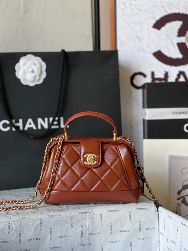 CHANEL Shiny Lambskin Quilted Mini Cocodoc Top Handle Bag Brown - Image 3
