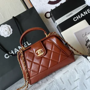 CHANEL Shiny Lambskin Quilted Mini Cocodoc Top Handle Bag Brown
