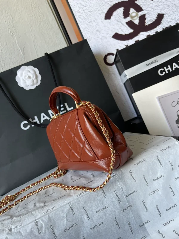 CHANEL Shiny Lambskin Quilted Mini Cocodoc Top Handle Bag Brown - Image 5