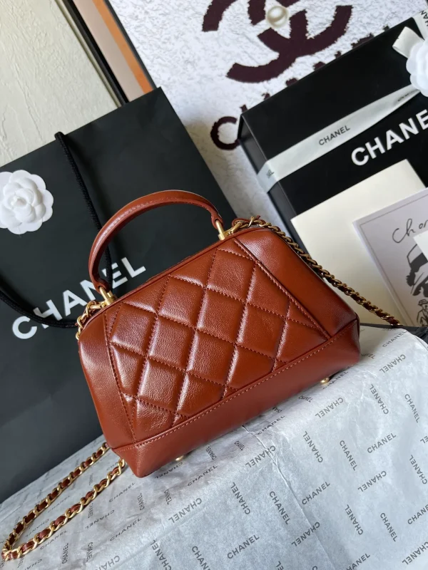 CHANEL Shiny Lambskin Quilted Mini Cocodoc Top Handle Bag Brown - Image 6