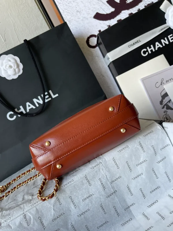 CHANEL Shiny Lambskin Quilted Mini Cocodoc Top Handle Bag Brown - Image 7