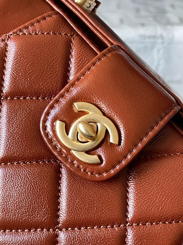 CHANEL Shiny Lambskin Quilted Mini Cocodoc Top Handle Bag Brown - Image 8