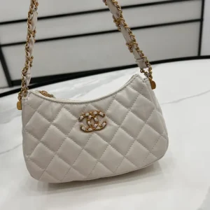 Chanel 19 Hobo Bag White Aged Calfskin Brushed Gold Hardware