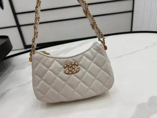 Chanel 19 Hobo Bag White Aged Calfskin Brushed Gold Hardware