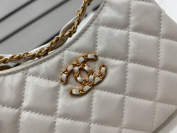 Chanel 19 Hobo Bag White Aged Calfskin Brushed Gold Hardware - Image 5