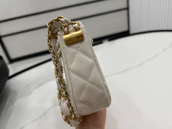 Chanel 19 Hobo Bag White Aged Calfskin Brushed Gold Hardware - Image 8