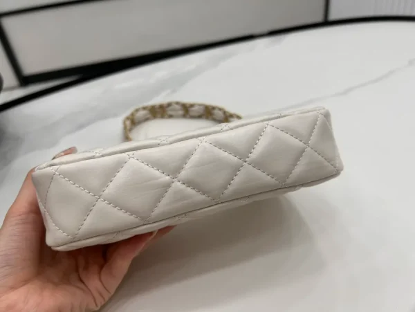 Chanel 19 Hobo Bag White Aged Calfskin Brushed Gold Hardware - Image 9