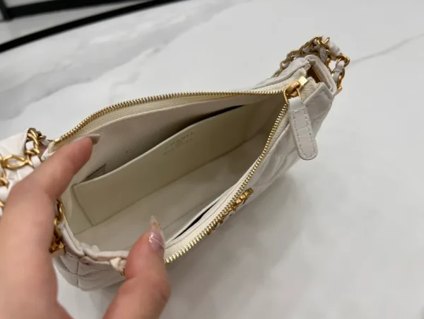 Chanel 19 Hobo Bag White Aged Calfskin Brushed Gold Hardware - Image 10