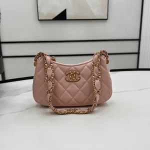 Chanel 22k Hobo Shoulder Bag with Logo Chain Lambskin Pink GHW