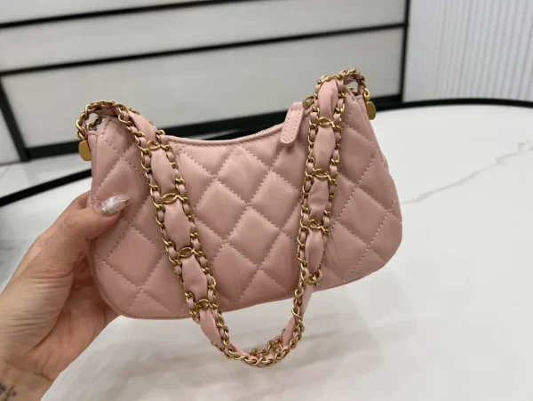 Chanel 22k Hobo Shoulder Bag with Logo Chain Lambskin Pink GHW - Image 7