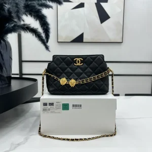 Chanel 23A Black and Gold Lion Emblem Chain Bag