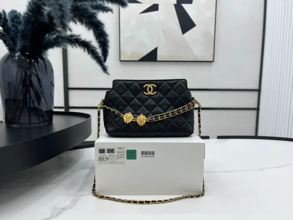 Chanel 23A Black and Gold Lion Emblem Chain Bag