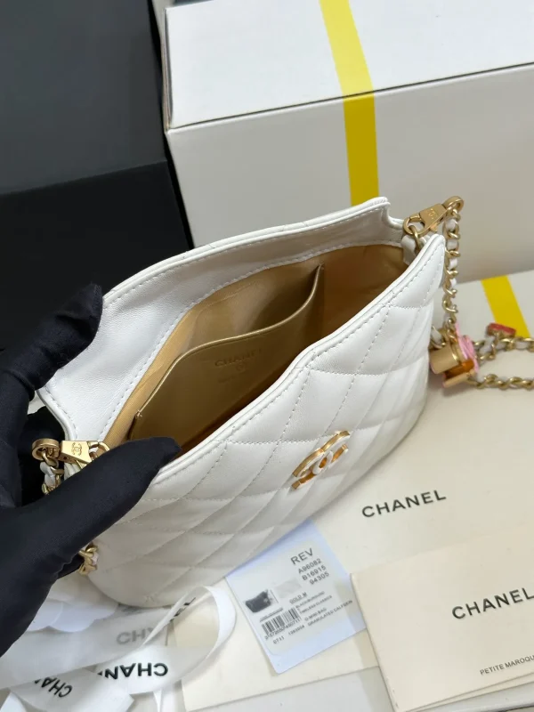 Chanel 24A Pink Enamel Double C white leather Gold Chain - Image 8
