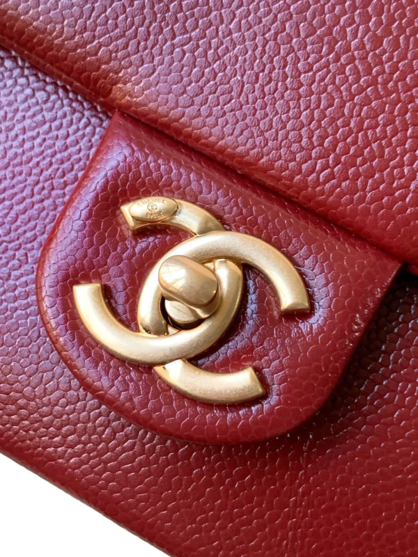 Chanel 24K Burgundy Caviar Flap Bag with Matte Gold Hardware - Image 6