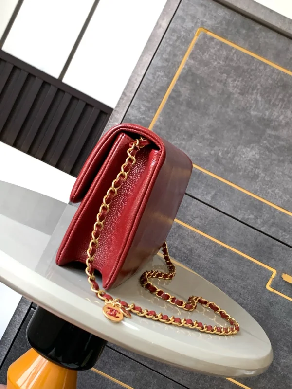 Chanel 24K Burgundy Caviar Flap Bag with Matte Gold Hardware - Image 10