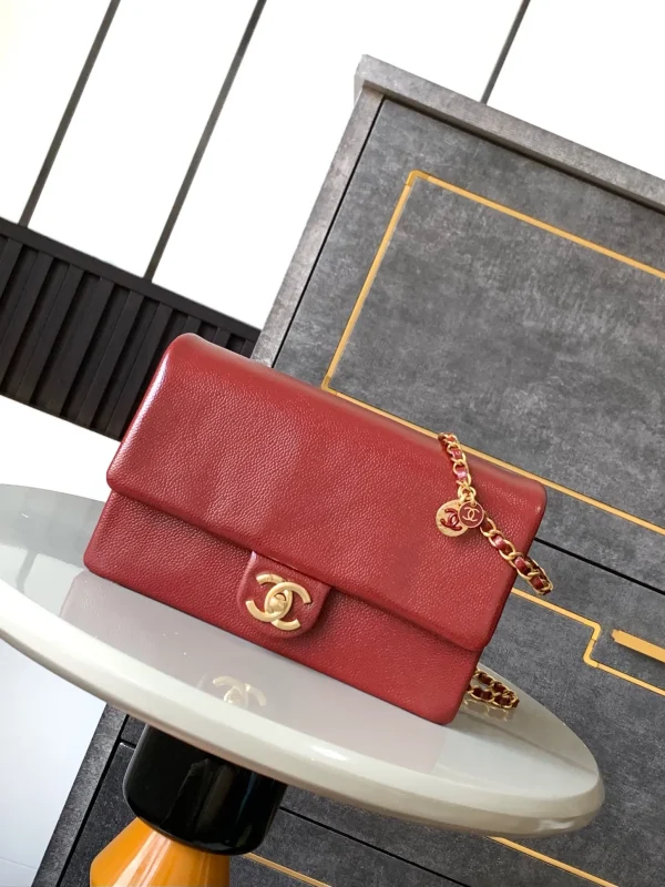 Chanel 24K Burgundy Caviar Flap Bag with Matte Gold Hardware