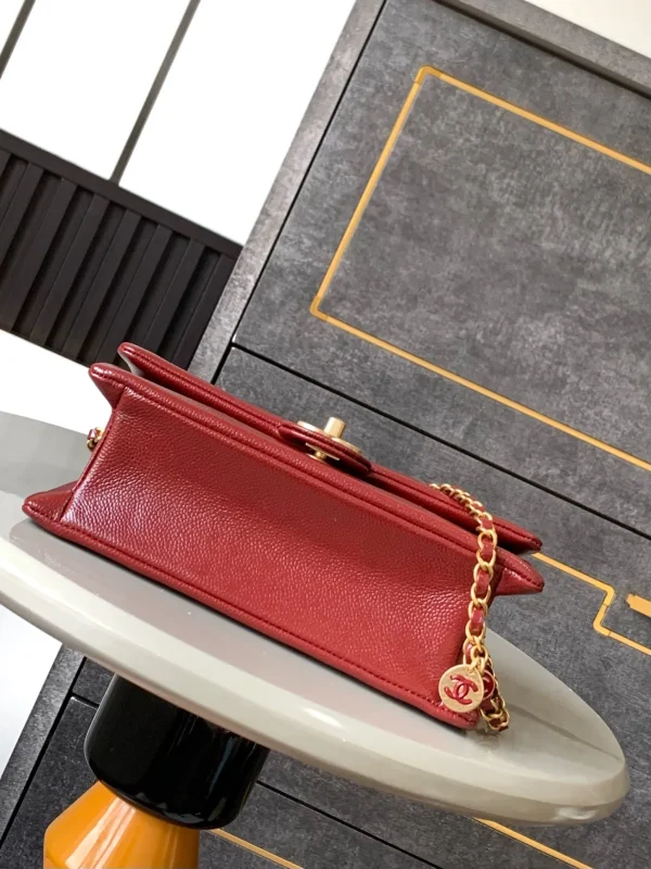 Chanel 24K Burgundy Caviar Flap Bag with Matte Gold Hardware - Image 7