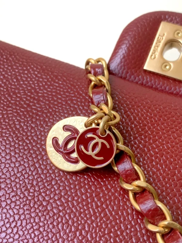 Chanel 24K Burgundy Caviar Flap Bag with Matte Gold Hardware - Image 9
