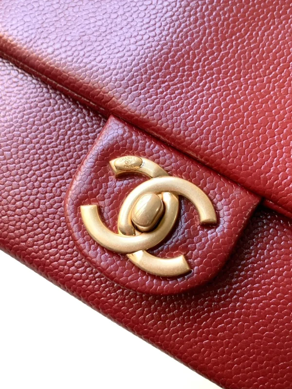Chanel 24K Burgundy Caviar Flap Bag with Matte Gold Hardware - Image 10
