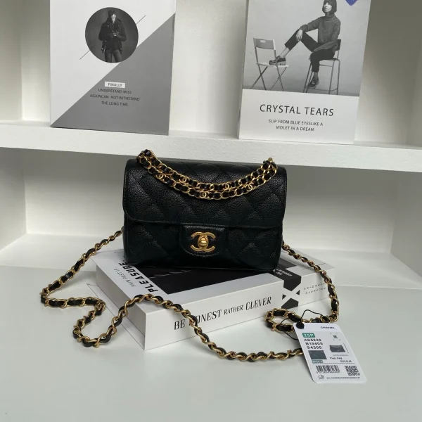 Chanel 24P Pearl Crush Sweet Heart Flap Black Caviar