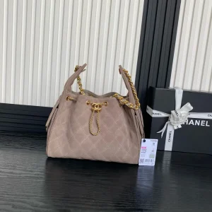 Chanel 25C Grey Suede Small Maxi Pockets Hobo Bag