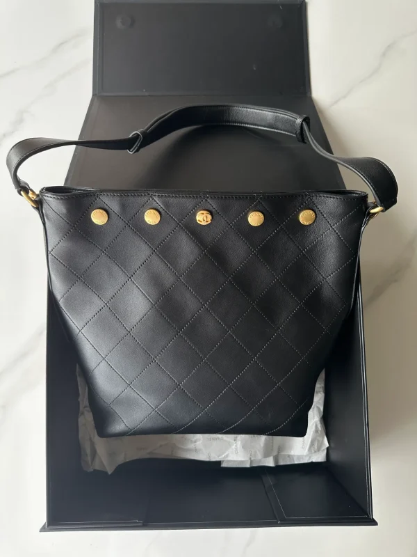 Chanel 25P Large Bucket Bag in Black Calfskin - Image 5