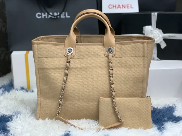 Chanel Beige Calfskin Grand Shopping Tote GST Chain Handbag - Image 5