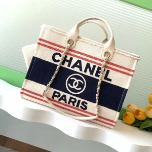Chanel Beige Multicolor Canvas Deauville Shopper Tote Chanel